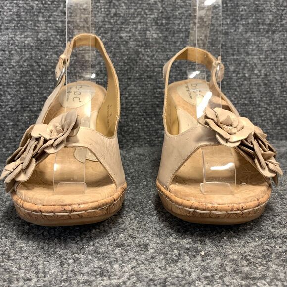Born Boc Cork Wedge Sandals Womens 8 Tan Comfort Slingback Peep Toe Floral - Picture 4 of 13